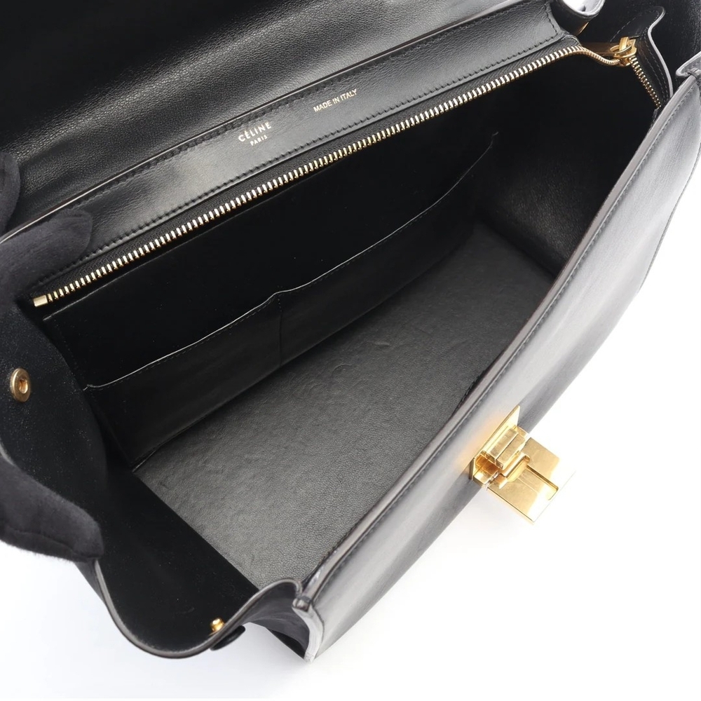 Celine Trapeze Bag | Black Croc-Embossed & Dark Navy Suede - Picture 3 of 11